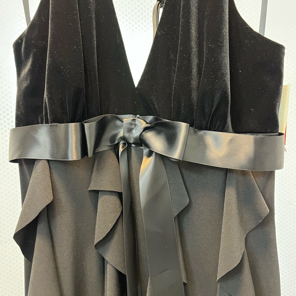Formal Black Dress Gown Pageant Bow Ruffle Velvet Satin NWT Pageant Party - Picture 9 of 11